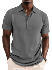 Men's Daily Solid Color Pit Button Lapel Short-sleeved Polo Shirt