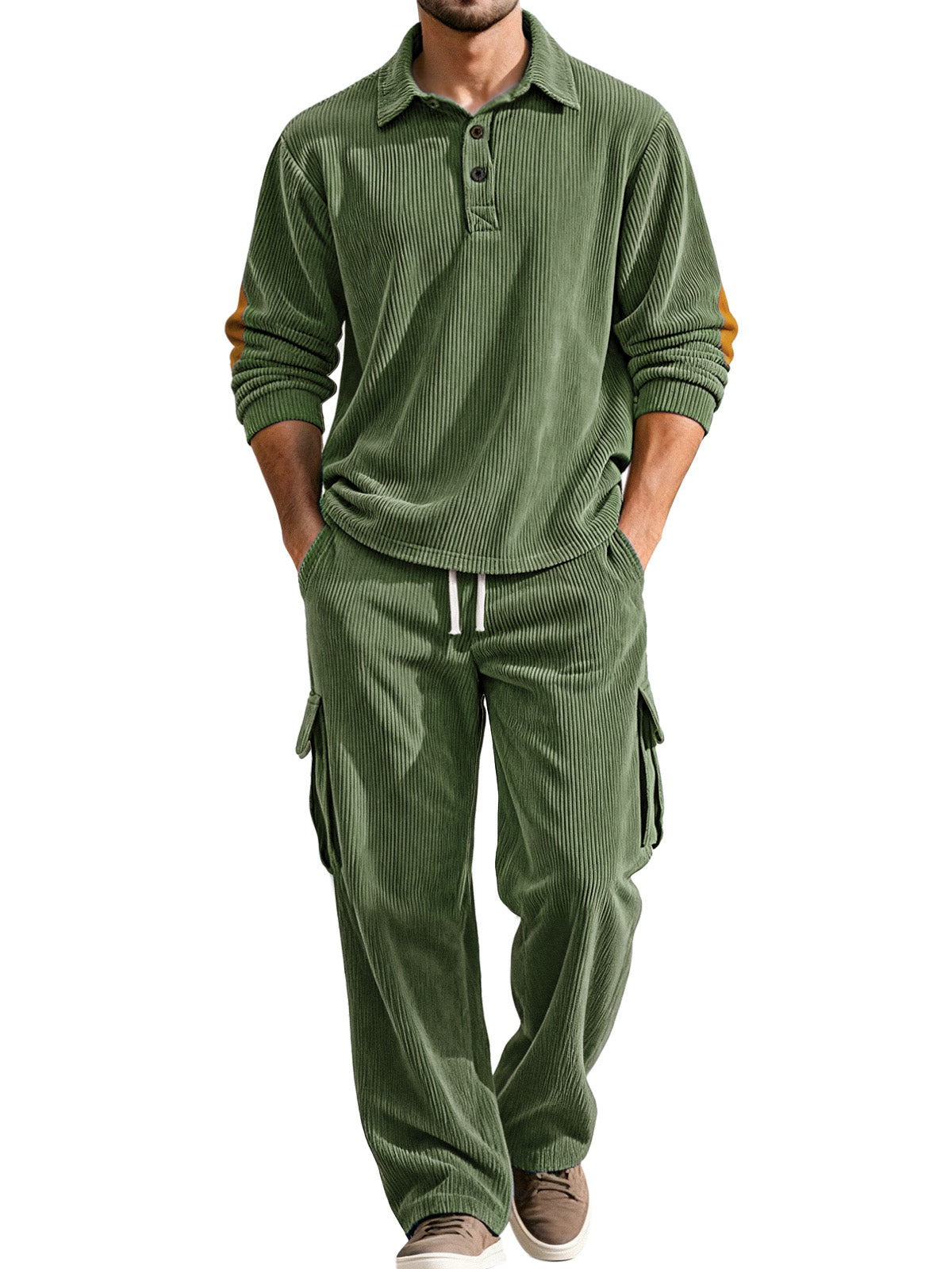 Autumn And Winter Corduroy Lapel Long-sleeved Polo Shirt Straight Pants Casual Suit