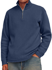 Men's Fashion Striped Stand Collar Zipper Casual Long Sleeve T-shirt