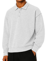 Men's Fashionable Daily Casual Lapel Long Sleeve Loose Hoodie Polo Shirt 