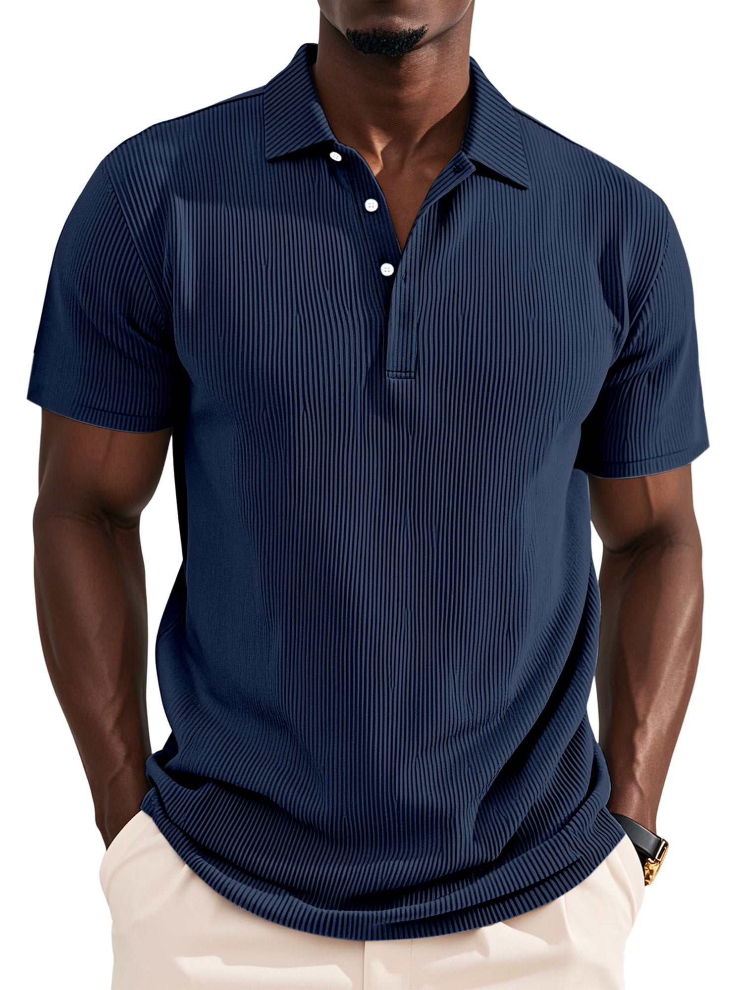 Men's Daily Solid Color Pit Button Lapel Short-sleeved Polo Shirt