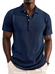 Men's Daily Solid Color Pit Button Lapel Short-sleeved Polo Shirt