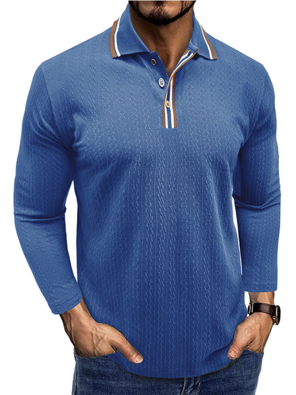 Men's Jacquard Long-sleeved POLO Shirt