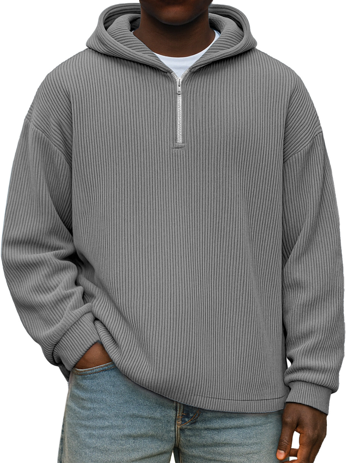 Winter Simple Casual Solid Color Vertical Pit Zipper Hooded Long Sleeve Sweater