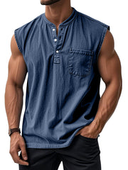 Men's Retro Solid Color Simple Sleeveless Henley Shirt