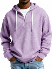 Men's Stylish Casual Waffle Fabric Half-zip Hooded Sweatshirt 