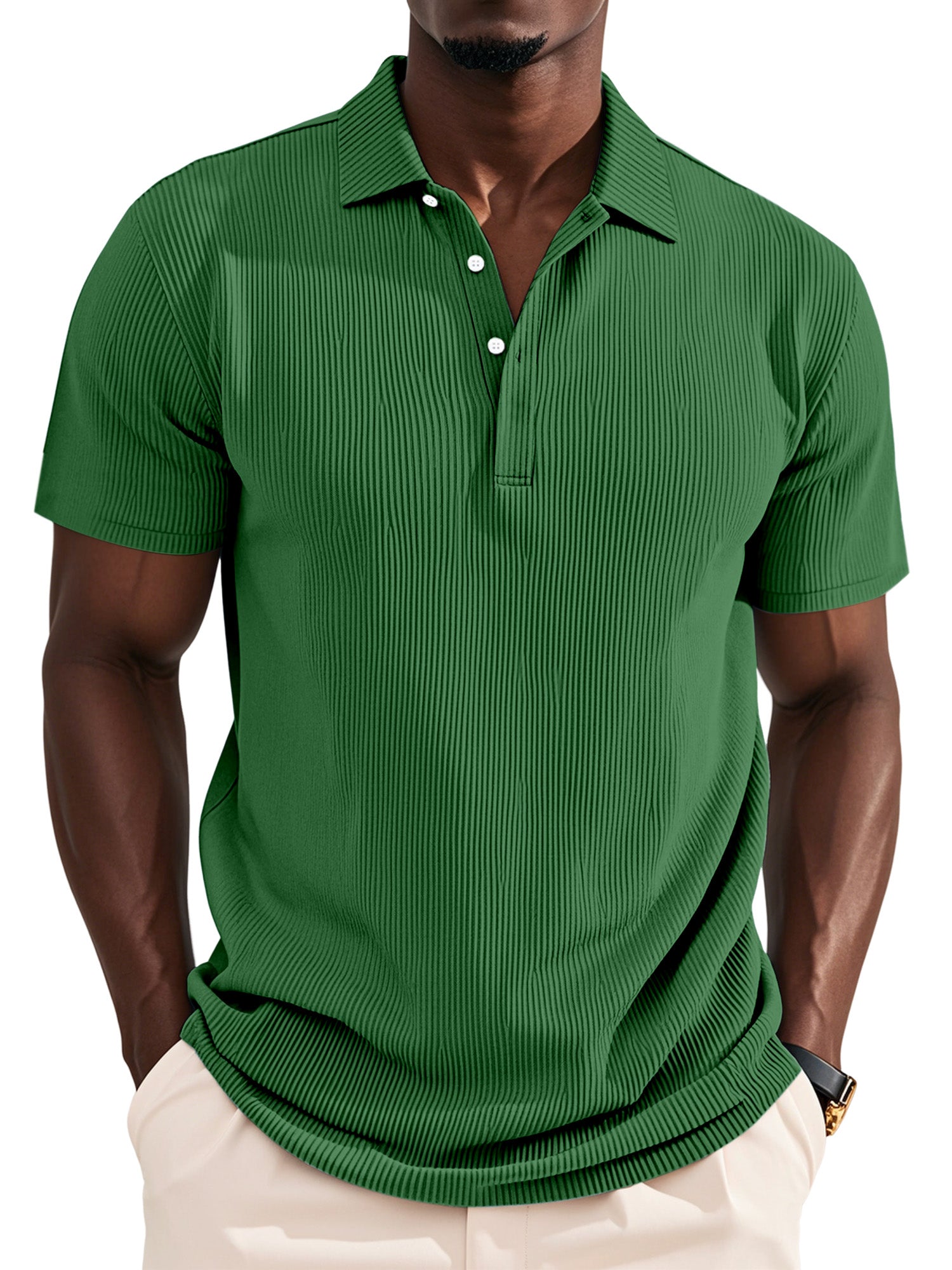 Men's Daily Solid Color Pit Button Lapel Short-sleeved Polo Shirt