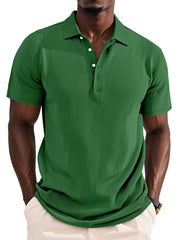 Men's Daily Solid Color Pit Button Lapel Short-sleeved Polo Shirt
