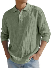 Men's Simple Solid Color Breathable Linen Long-sleeved Polo Shirt