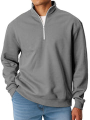 Men's Simple Solid Color Loose Stand Collar Zipper Long Sleeve Sweatshirt