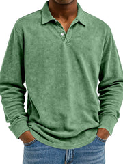 Men's Retro Solid Color Comfortable Loose Long Sleeve Polo Shirt