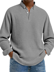 Men's Simple Solid Color Waffle Lapel Long Sleeve Polo Shirt