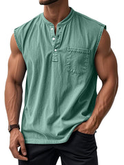 Men's Retro Solid Color Simple Sleeveless Henley Shirt