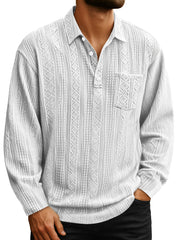 Men's Daily Jacquard Texture Lapel Button Casual Long-sleeved Polo Shirt