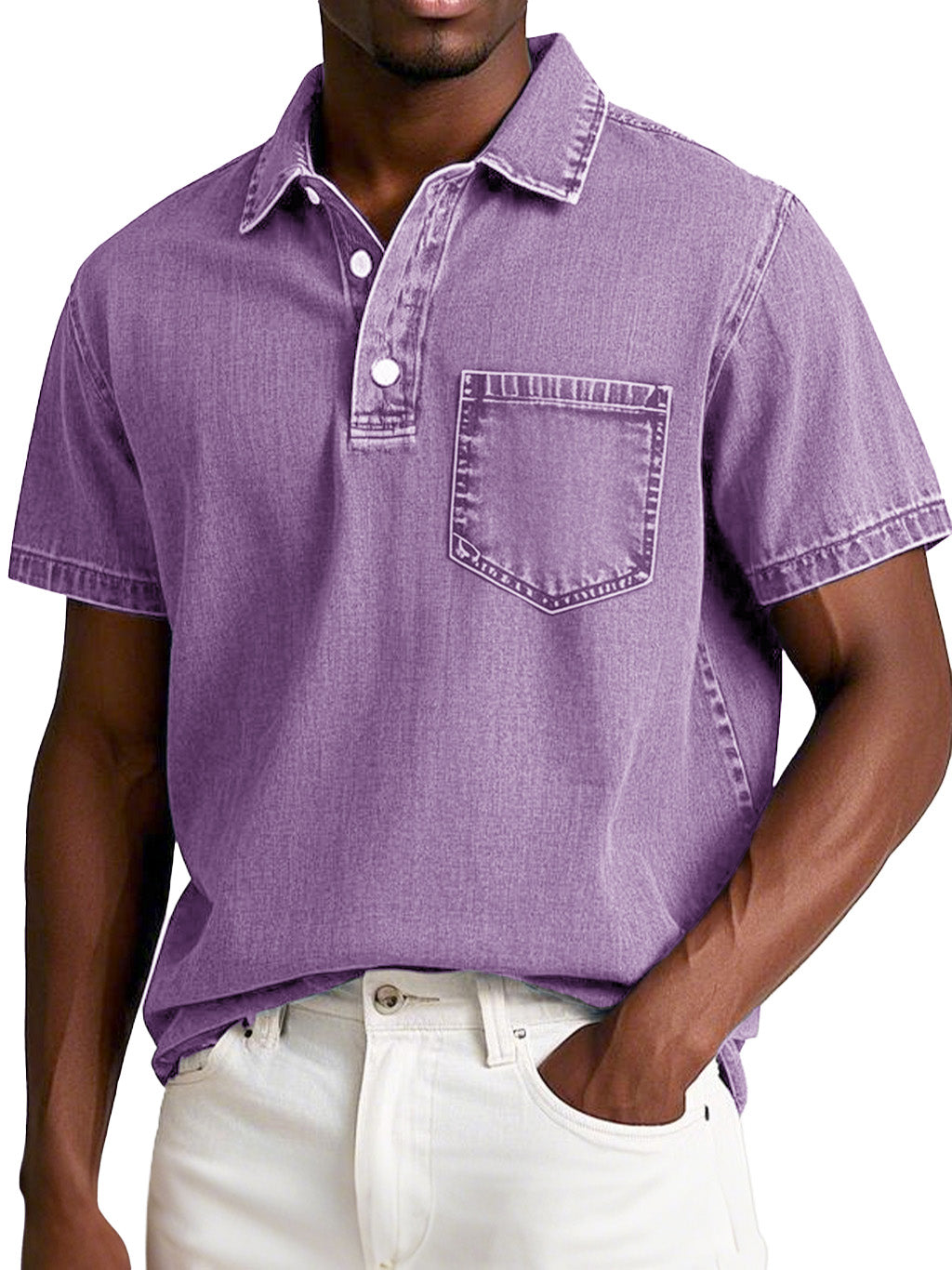 Men's Fashion Retro Distressed Short Sleeve Lapel Polo Shirt