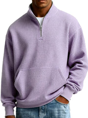 Men's Fashionable Casual Waffle Fabric Stand-up Collar Half-zip Long-sleeved Sweatshirt