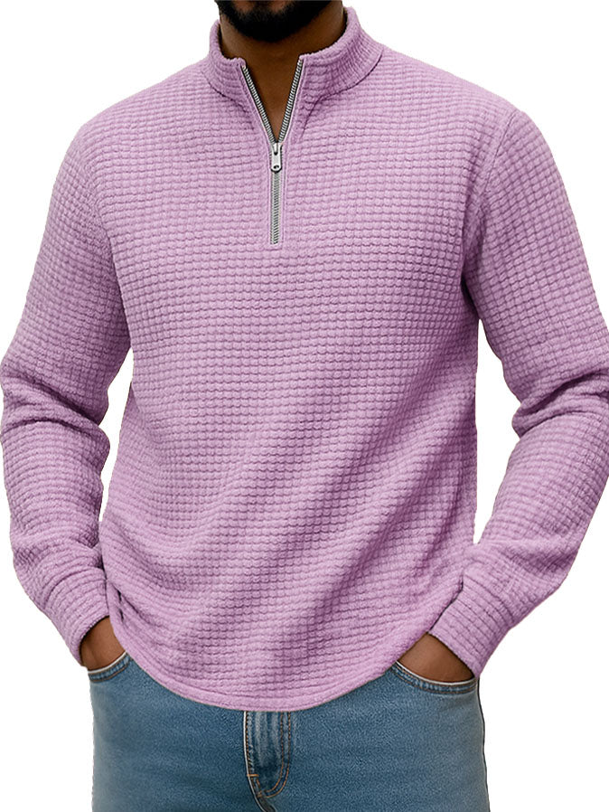  Men's Stylish Casual Corn-patterned Corduroy Fabric Stand-up Collar Half-zip Long-sleeved Sweatshirt 