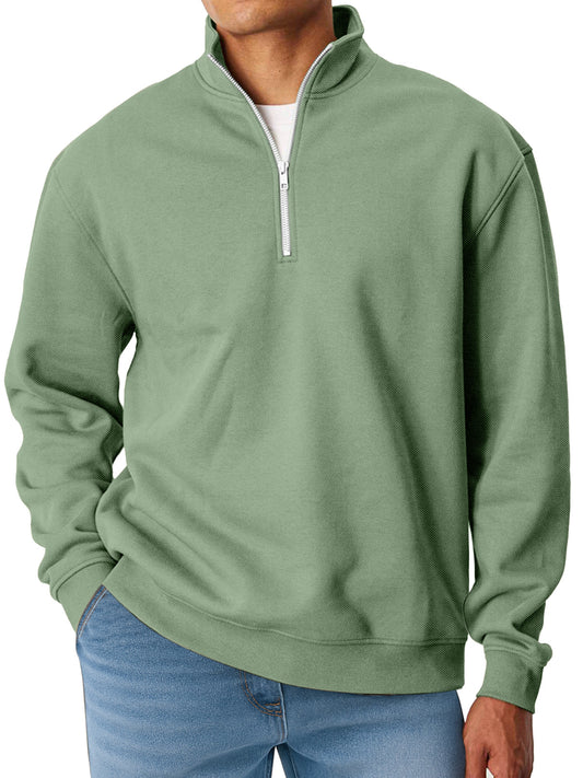Men's Simple Solid Color Loose Stand Collar Zipper Long Sleeve Sweatshirt