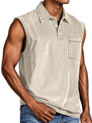 Men's Retro Casual Pocket Button Sleeveless Lapel POLO Shirt