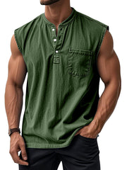 Men's Retro Solid Color Simple Sleeveless Henley Shirt
