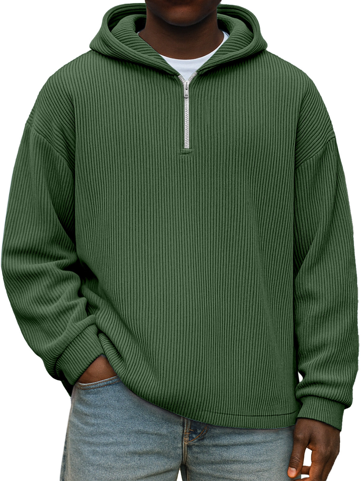 Winter Simple Casual Solid Color Vertical Pit Zipper Hooded Long Sleeve Sweater