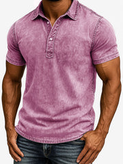 Men's Fashion Outdoor Retro Distressed Fabric Short Sleeve Polo Shirt 