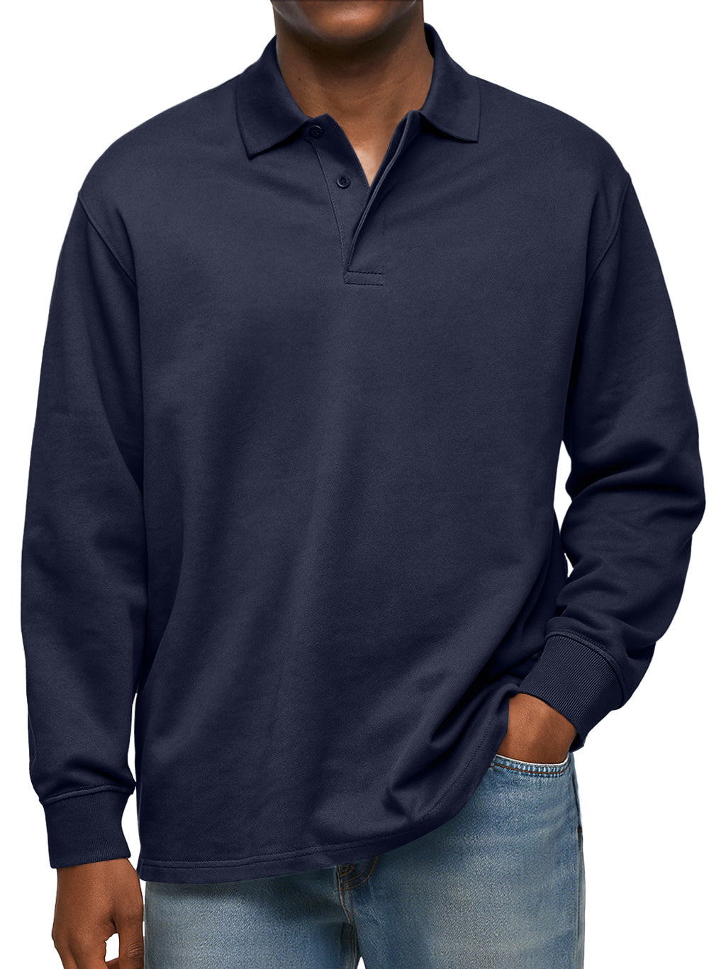 Men's Pure Cotton Casual Lapel Double-layer Placket Comfortable Long-sleeved Polo Shirtt