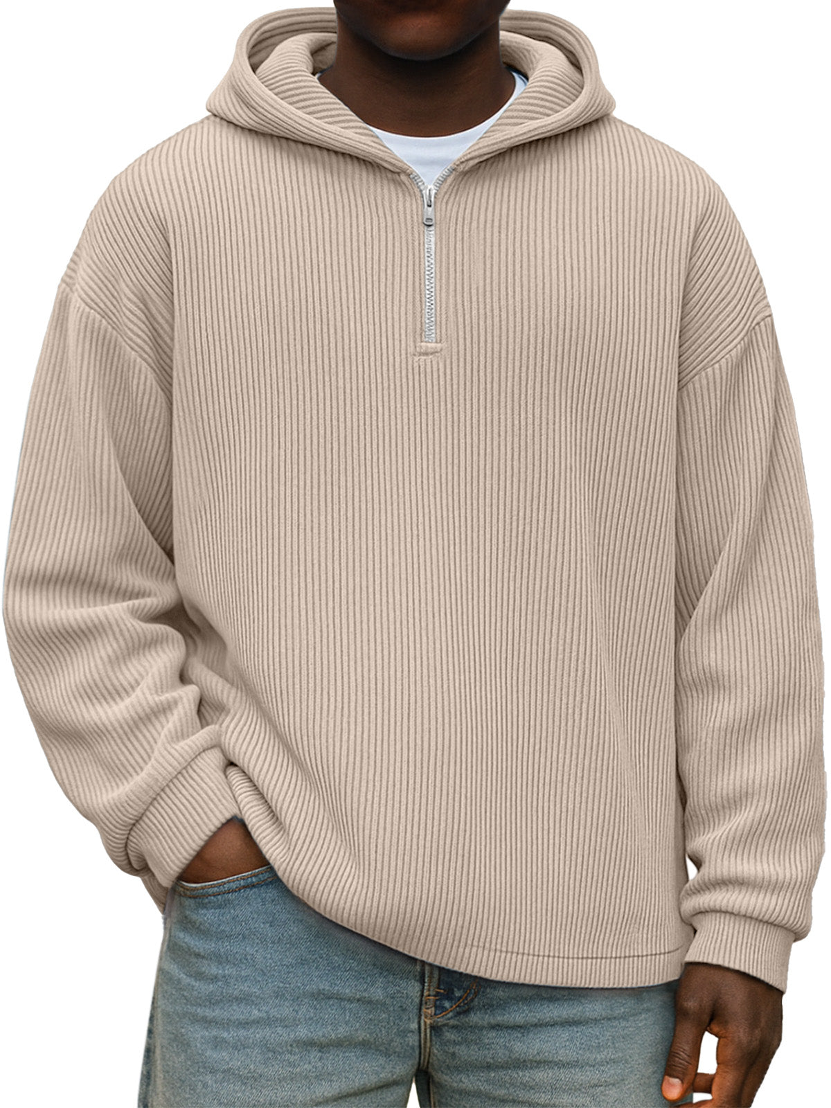 Winter Simple Casual Solid Color Vertical Pit Zipper Hooded Long Sleeve Sweater