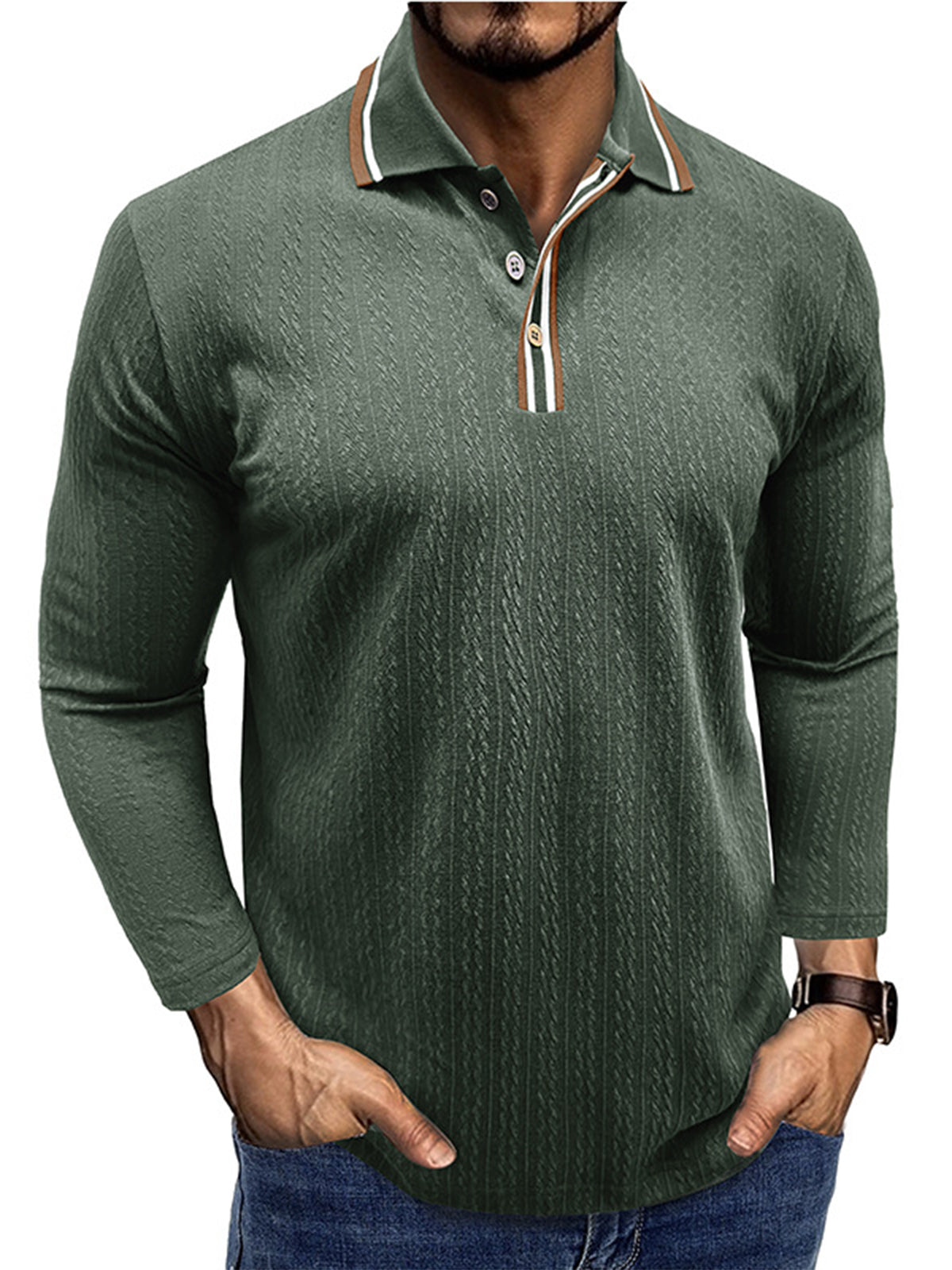 Men's Jacquard Long-sleeved POLO Shirt