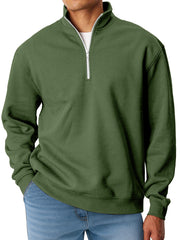 Men's Simple Solid Color Loose Stand Collar Zipper Long Sleeve Sweatshirt
