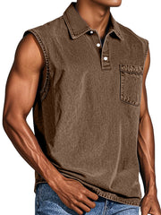 Men's Retro Casual Pocket Button Sleeveless Lapel POLO Shirt