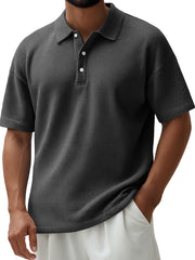 Men's Everyday Waffle Lapel Button Down Casual Short Sleeve Polo Shirt