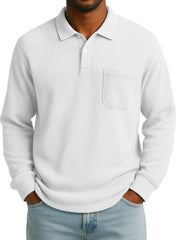 Men's Stylish Everyday Casual Corduroy Fabric Pocket Lapel Long-sleeved Polo Shirt 