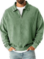 Men's Fashion Casual Stitching Lapel Zippered Polo Shirt