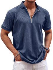 Men's Daily Waffle Casual Lapel Zipper Comfort Short Sleeve POLO Shirt
