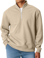 Men's Simple Solid Color Loose Stand Collar Zipper Long Sleeve Sweatshirt