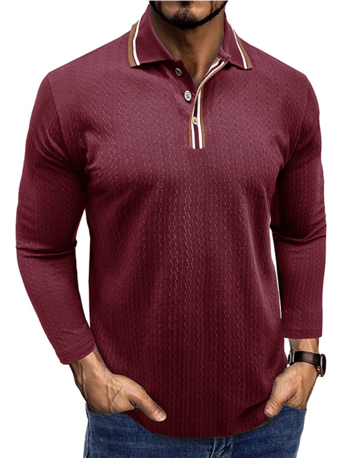 Men's Jacquard Long-sleeved POLO Shirt