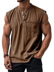 Men's Retro Solid Color Simple Sleeveless Henley Shirt