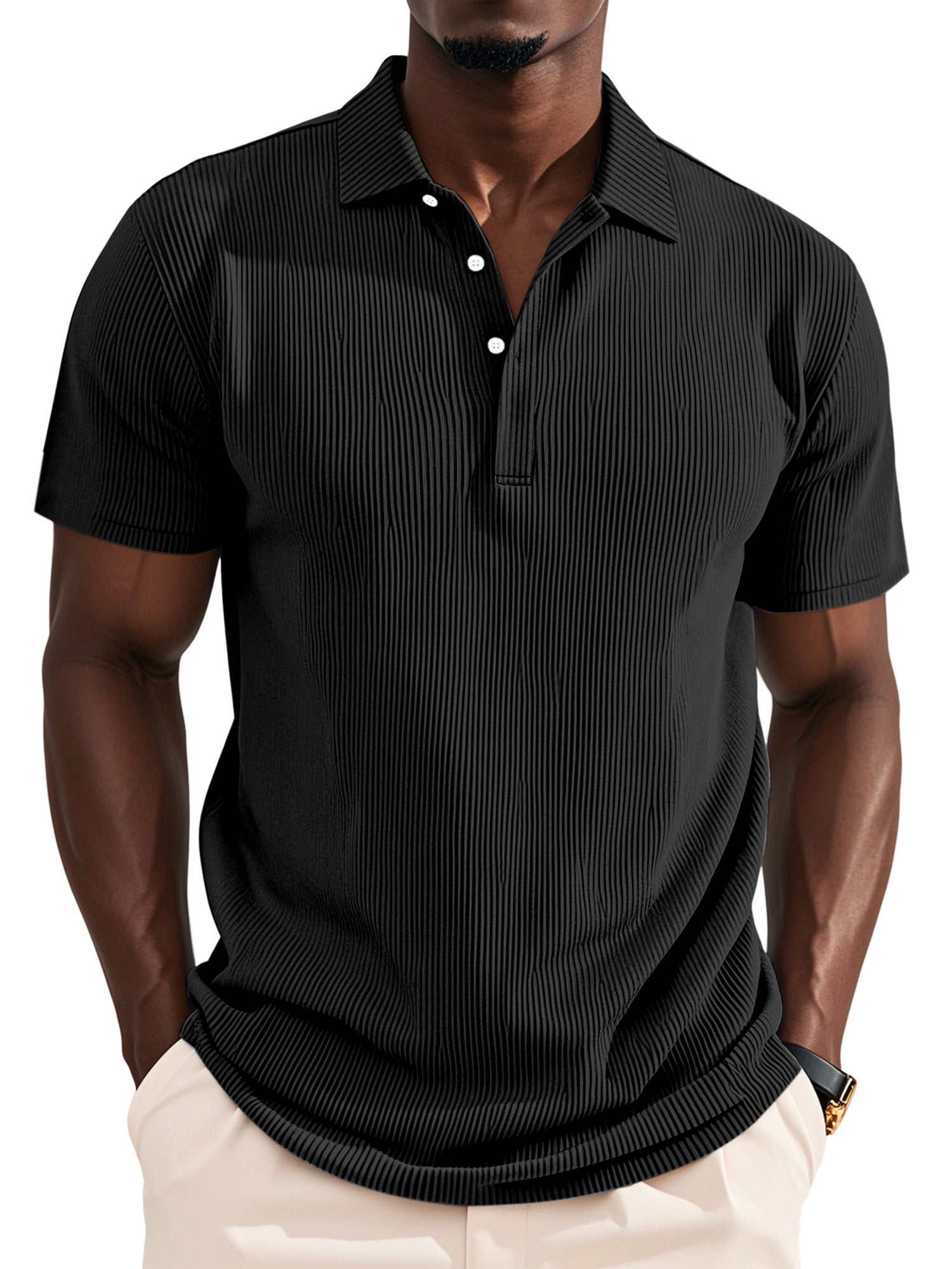 Men's Daily Solid Color Pit Button Lapel Short-sleeved Polo Shirt