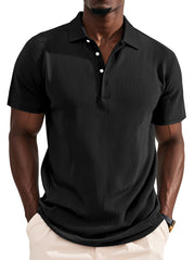 Men's Daily Solid Color Pit Button Lapel Short-sleeved Polo Shirt