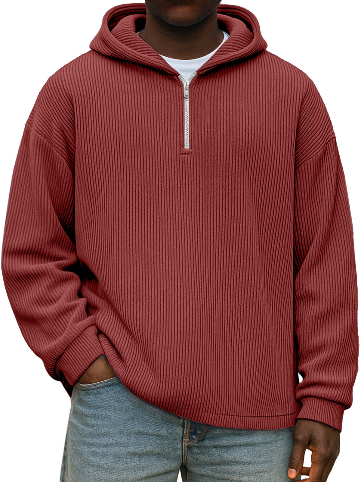 Winter Simple Casual Solid Color Vertical Pit Zipper Hooded Long Sleeve Sweater