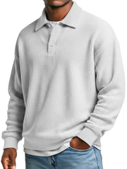 Men's Waffle Simple Lapel Button Casual Loose Polo Shirt