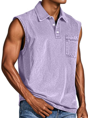 Men's Retro Casual Pocket Button Sleeveless Lapel POLO Shirt