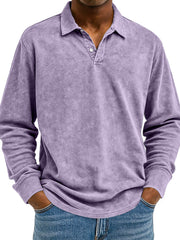 Men's Retro Solid Color Comfortable Loose Long Sleeve Polo Shirt