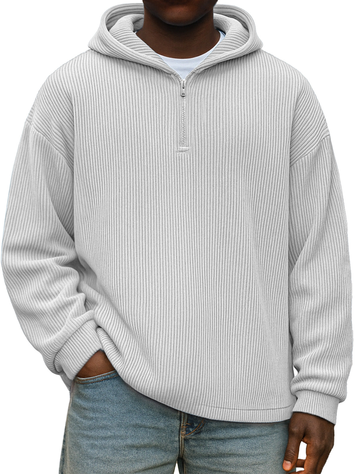 Winter Simple Casual Solid Color Vertical Pit Zipper Hooded Long Sleeve Sweater