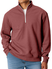Men's Simple Solid Color Loose Stand Collar Zipper Long Sleeve Sweatshirt