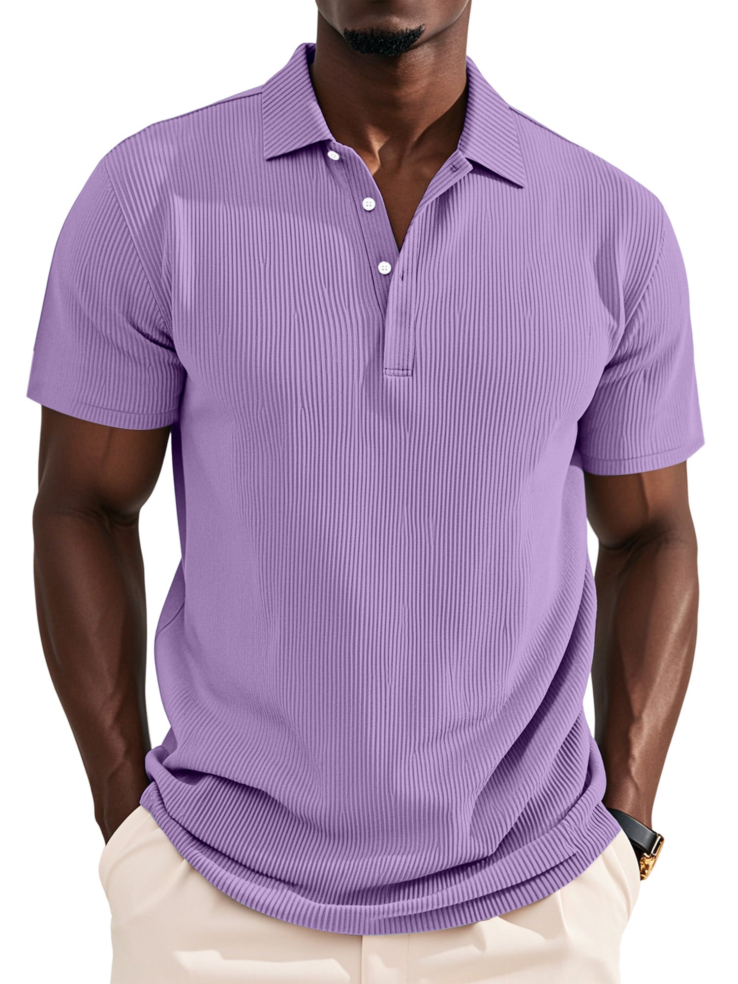 Men's Daily Solid Color Pit Button Lapel Short-sleeved Polo Shirt