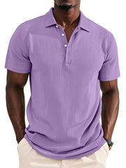 Men's Daily Solid Color Pit Button Lapel Short-sleeved Polo Shirt