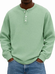  Men's Stylish Casual Corn-patterned Corduroy Fabric Stand-up Collar Half-zip Long-sleeved Henley Shirt