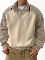 Men's Stylish Retro Patchwork Zippered Loose-fitting Long-sleeved Sweatshirt 